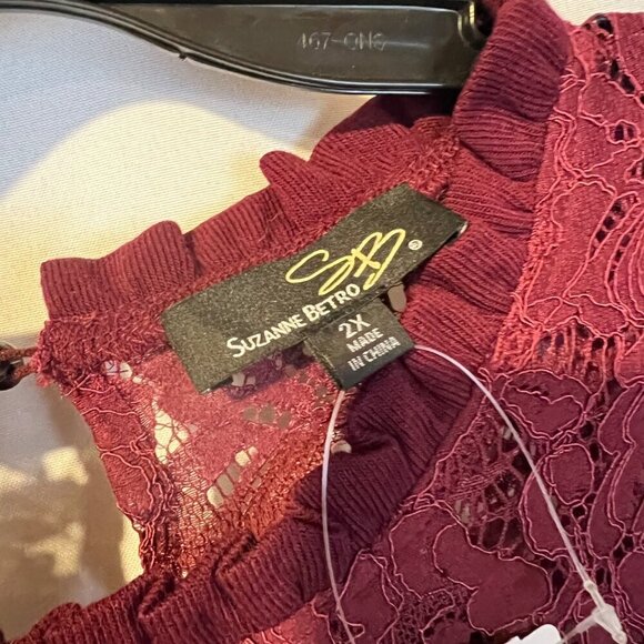 NWT Suzanne Betro Burgundy Long Sleeve Lace Detail Blouse 2X Fall Whimsigoth - Picture 3 of 7